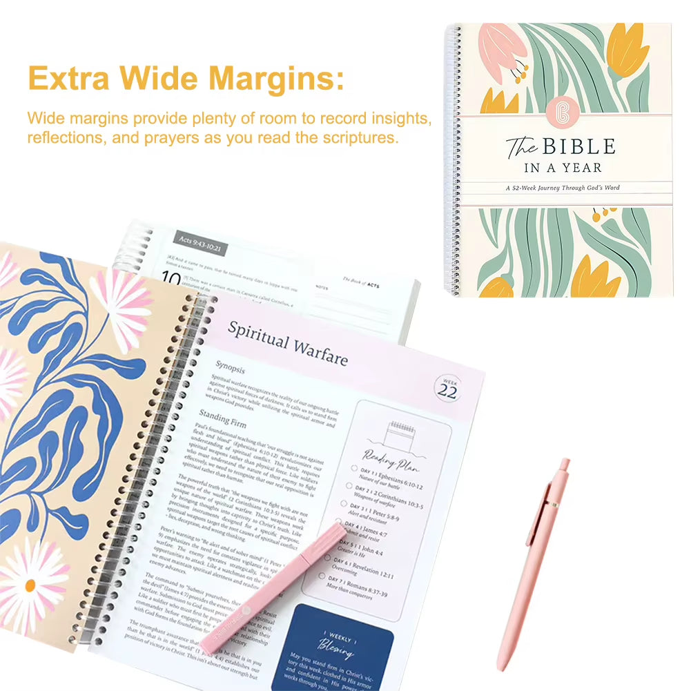 The Bible in a Year Bible Study Guide a 52-Week Study Plan Notebook