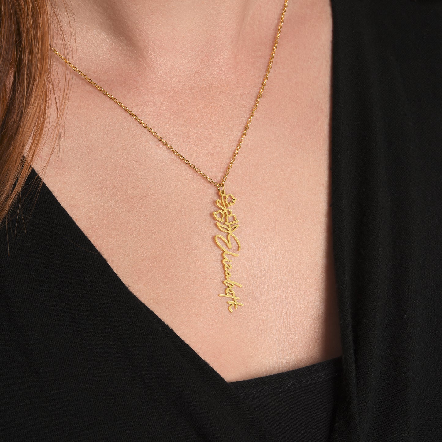 No Rain, No Flowers - Personalized Birth Flower & Name Necklace