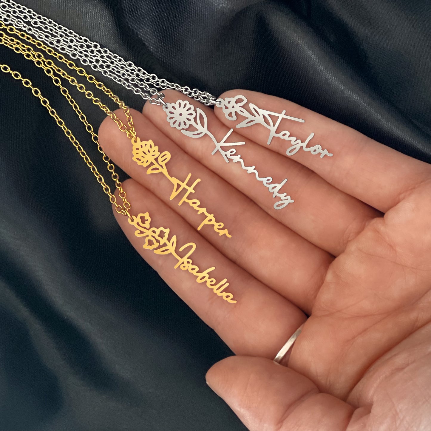 No Rain, No Flowers - Personalized Birth Flower & Name Necklace