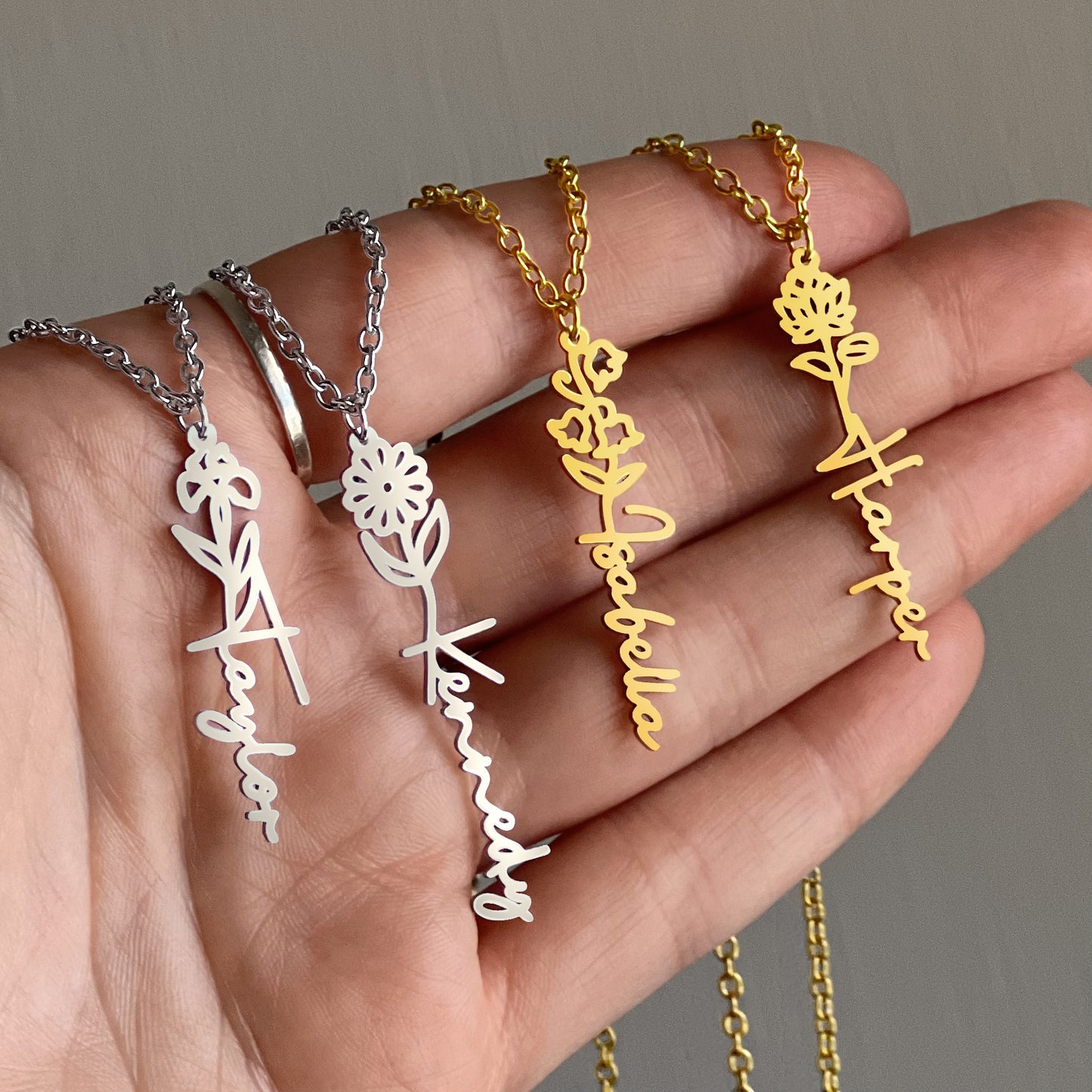 No Rain, No Flowers - Personalized Birth Flower & Name Necklace