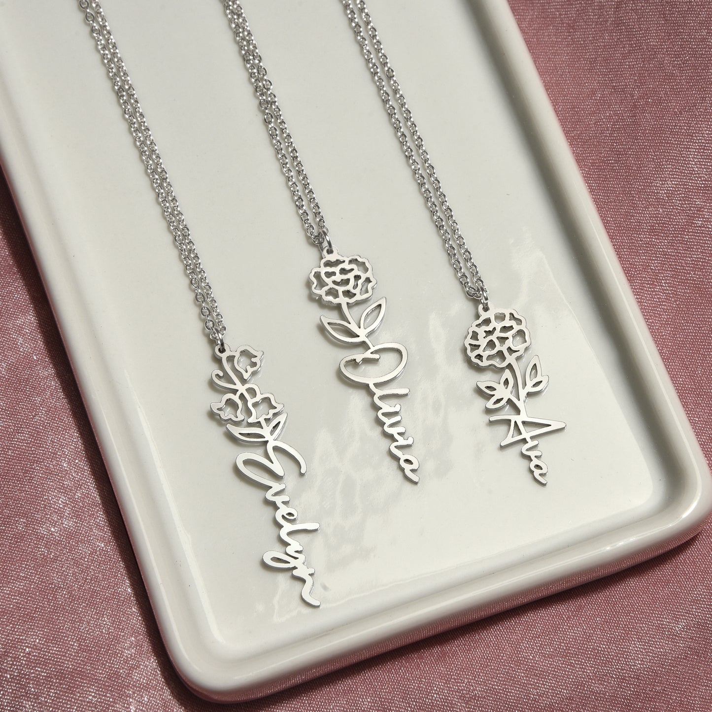 No Rain, No Flowers - Personalized Birth Flower & Name Necklace
