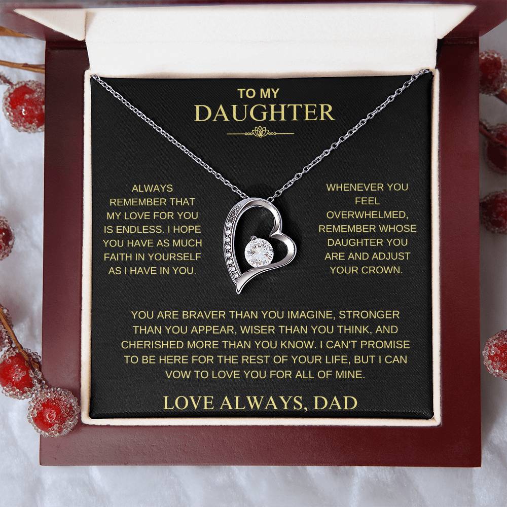 To My Daughter From Dad "Never Forget That I Love You" Heart Necklace