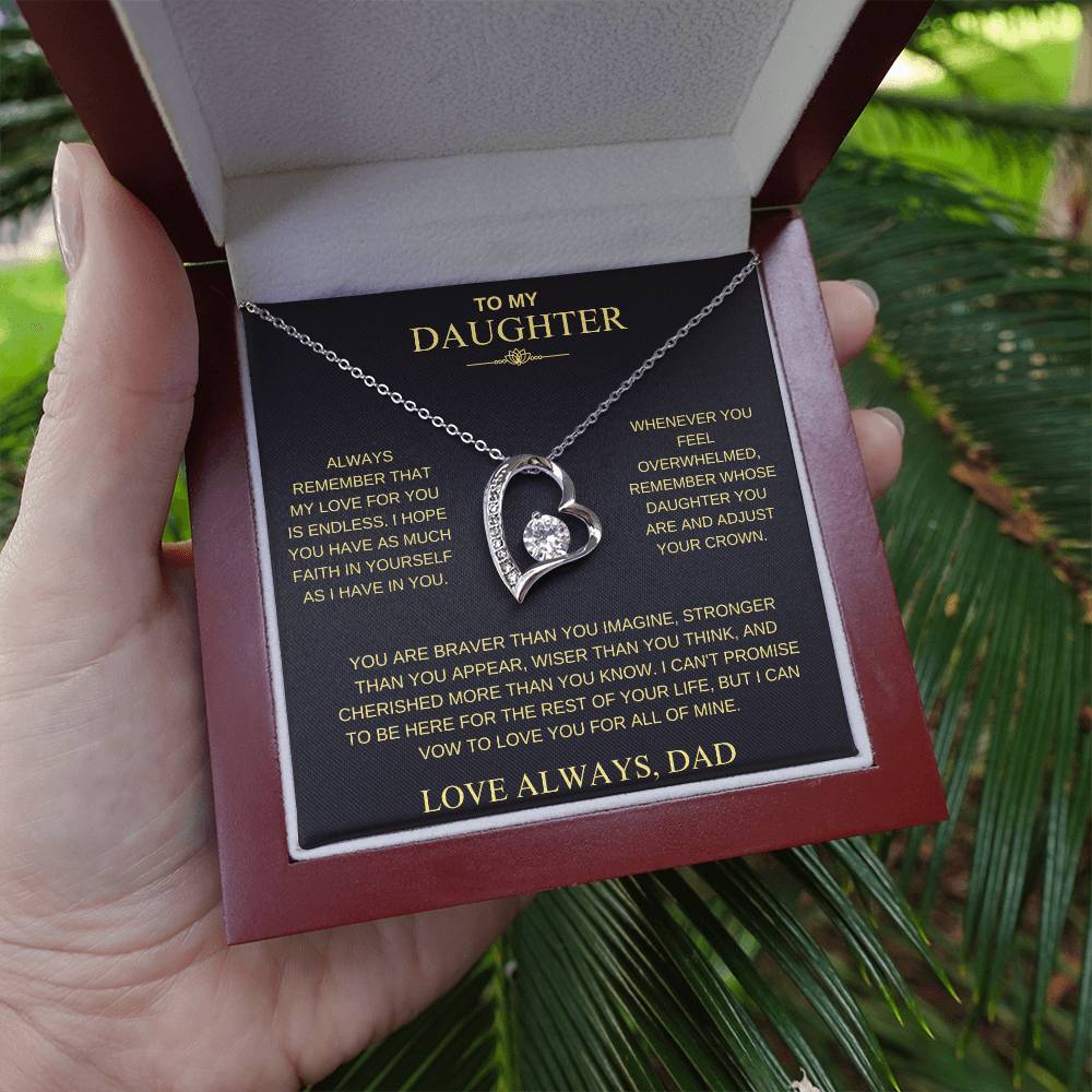 To My Daughter From Dad "Never Forget That I Love You" Heart Necklace