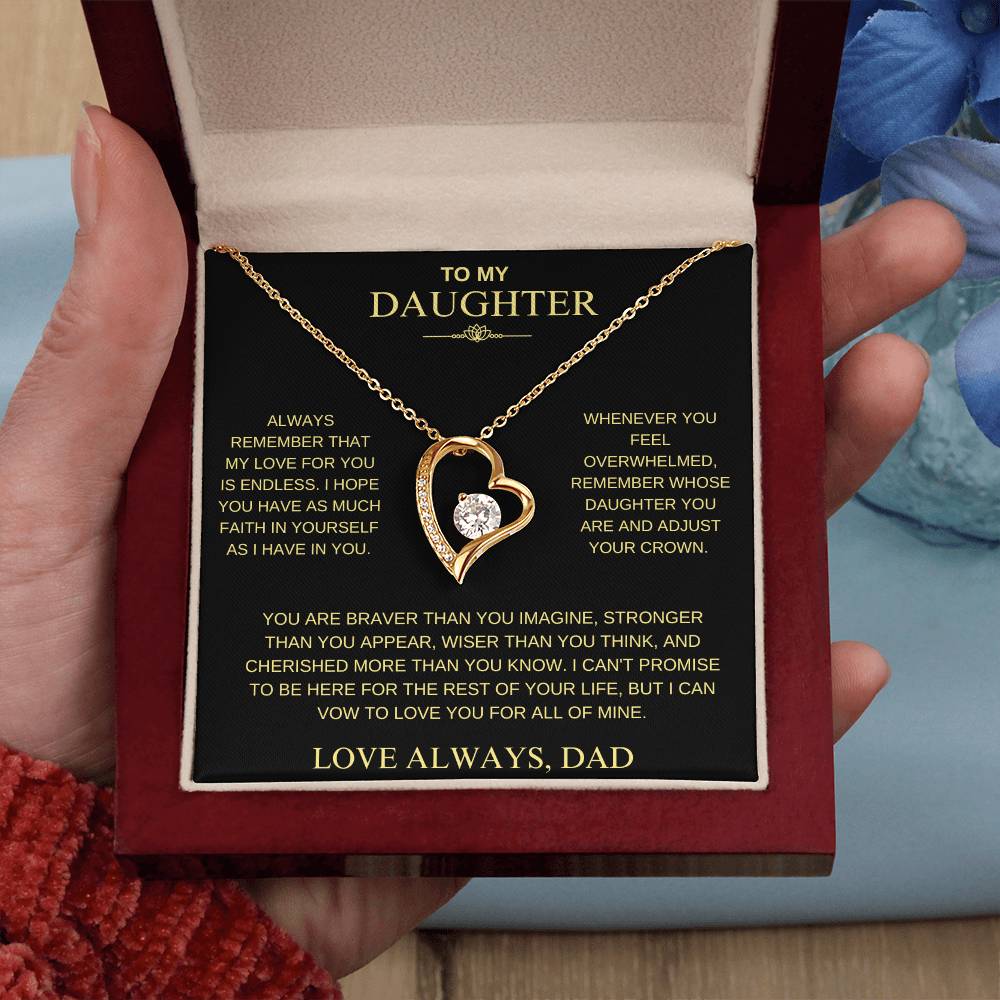 To My Daughter From Dad "Never Forget That I Love You" Heart Necklace
