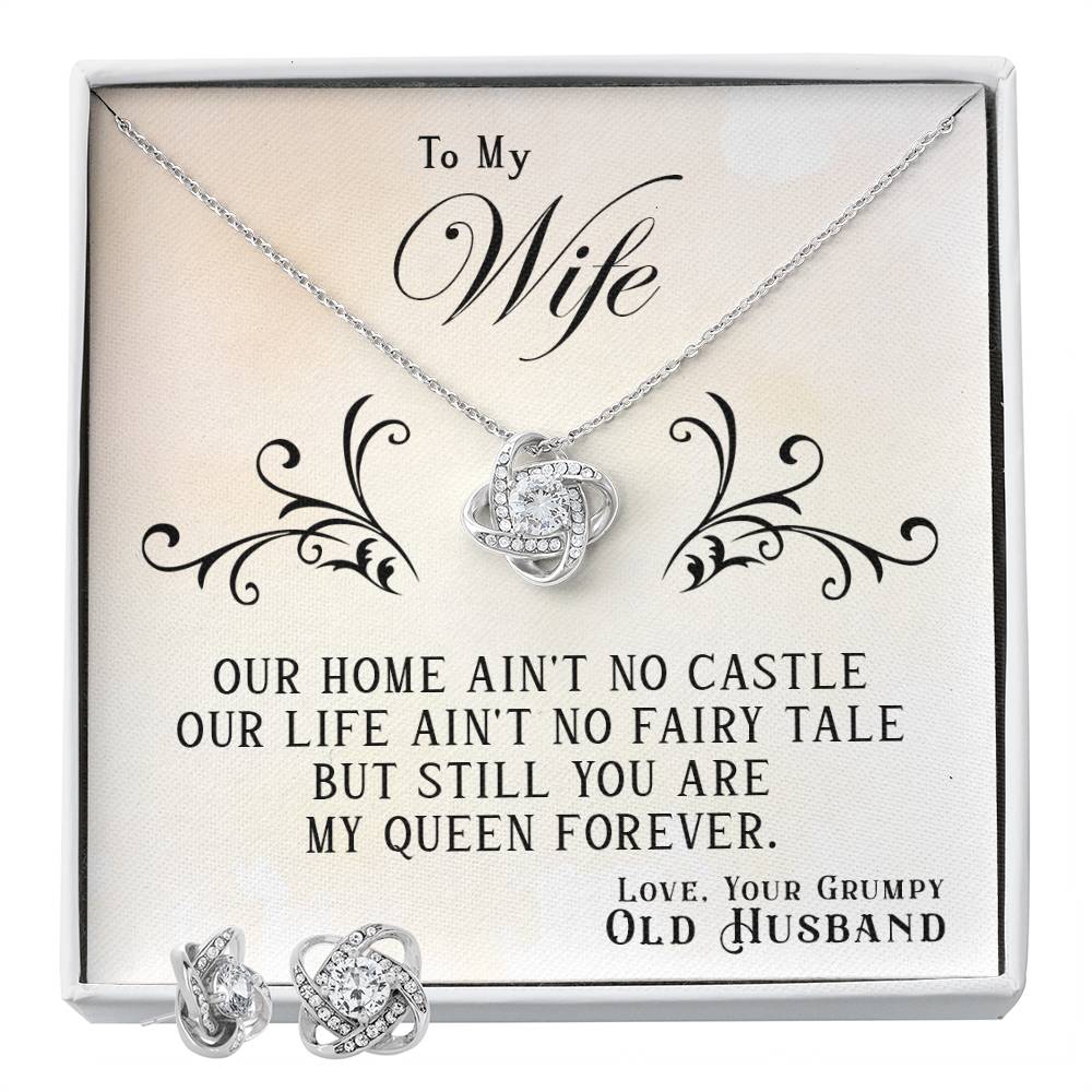 To My Wife - My Queen Forever - Love Knot Necklace & Earring Set