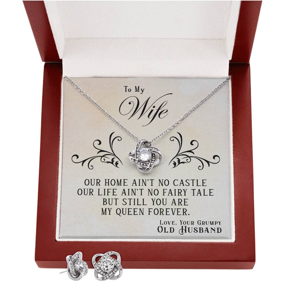To My Wife - My Queen Forever - Love Knot Necklace & Earring Set