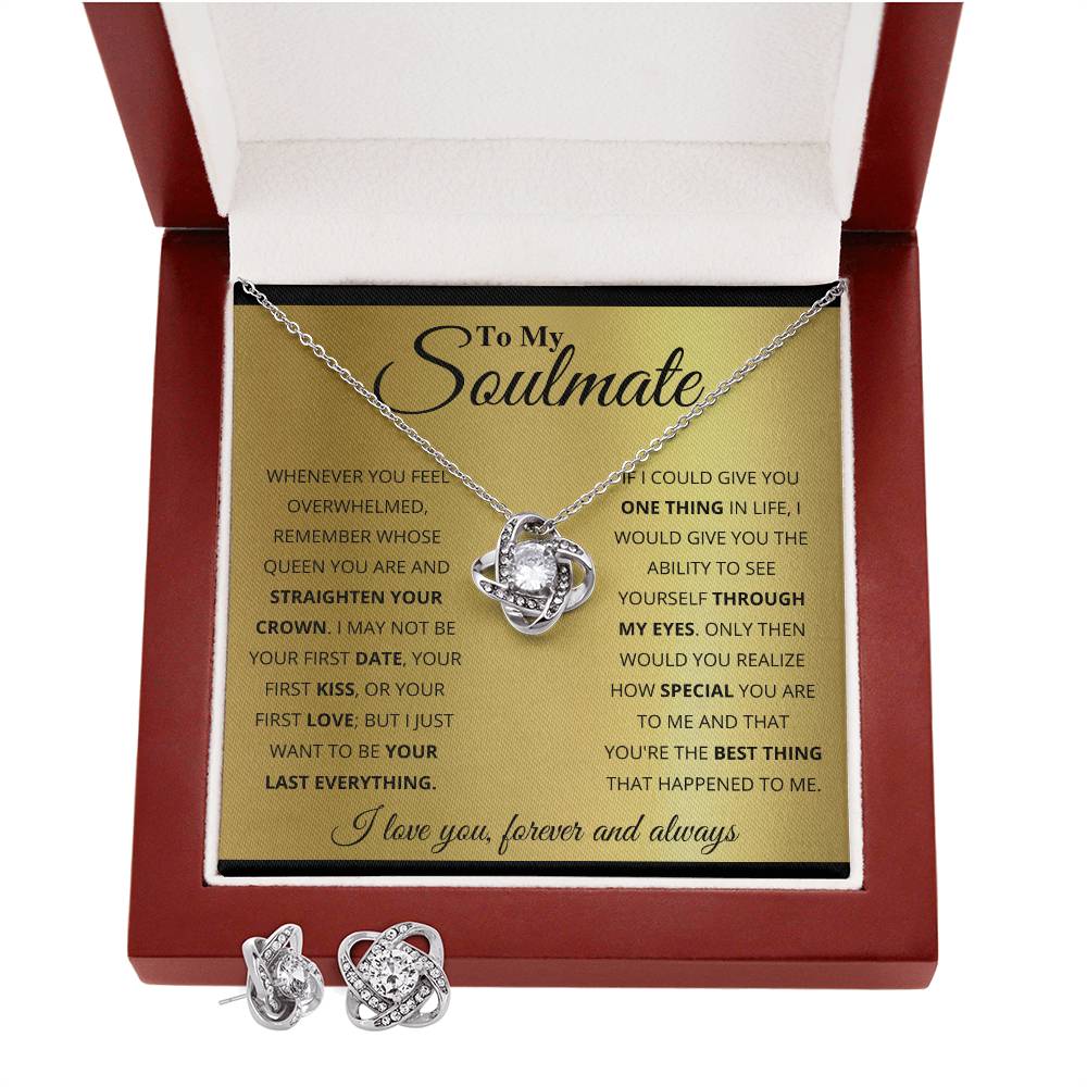 To My Soulmate - My World, My Queen - Love Knot Necklace & Earring Set