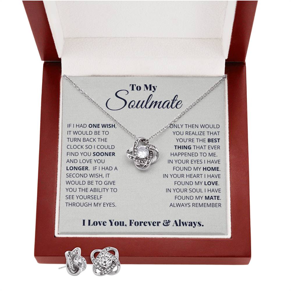 To My Soulmate - One Wish - Love Knot Necklace & Earring Set