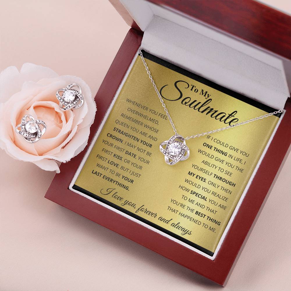 To My Soulmate - My World, My Queen - Love Knot Necklace & Earring Set