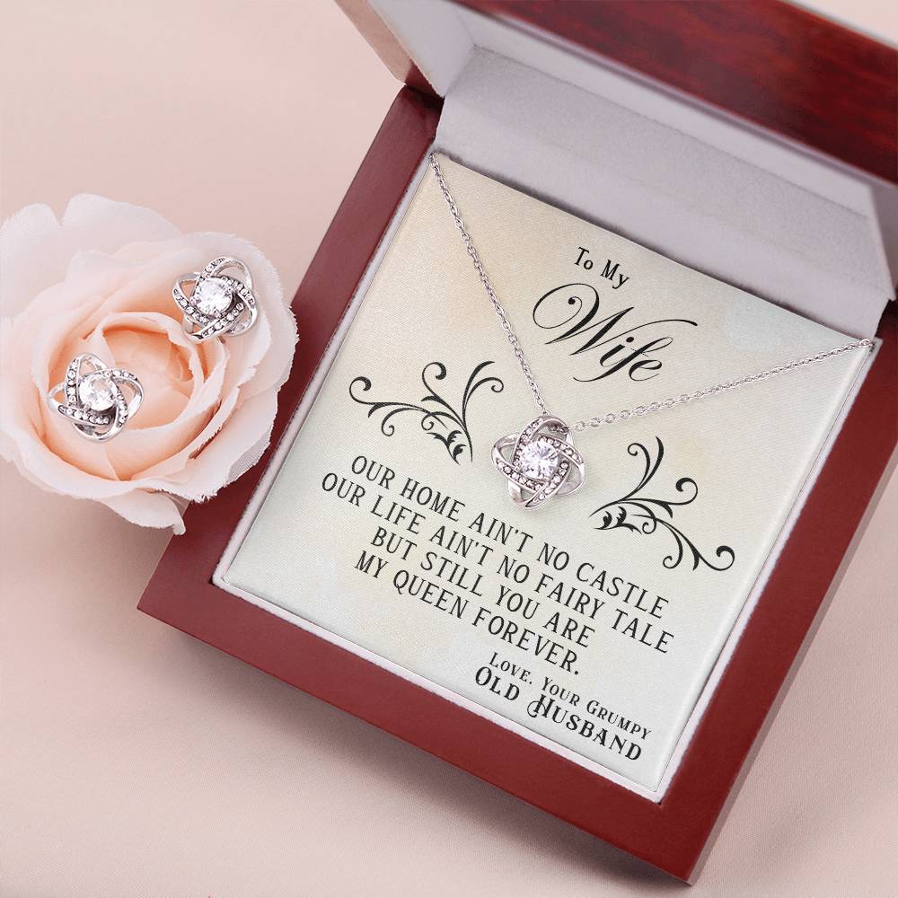 To My Wife - My Queen Forever - Love Knot Necklace & Earring Set