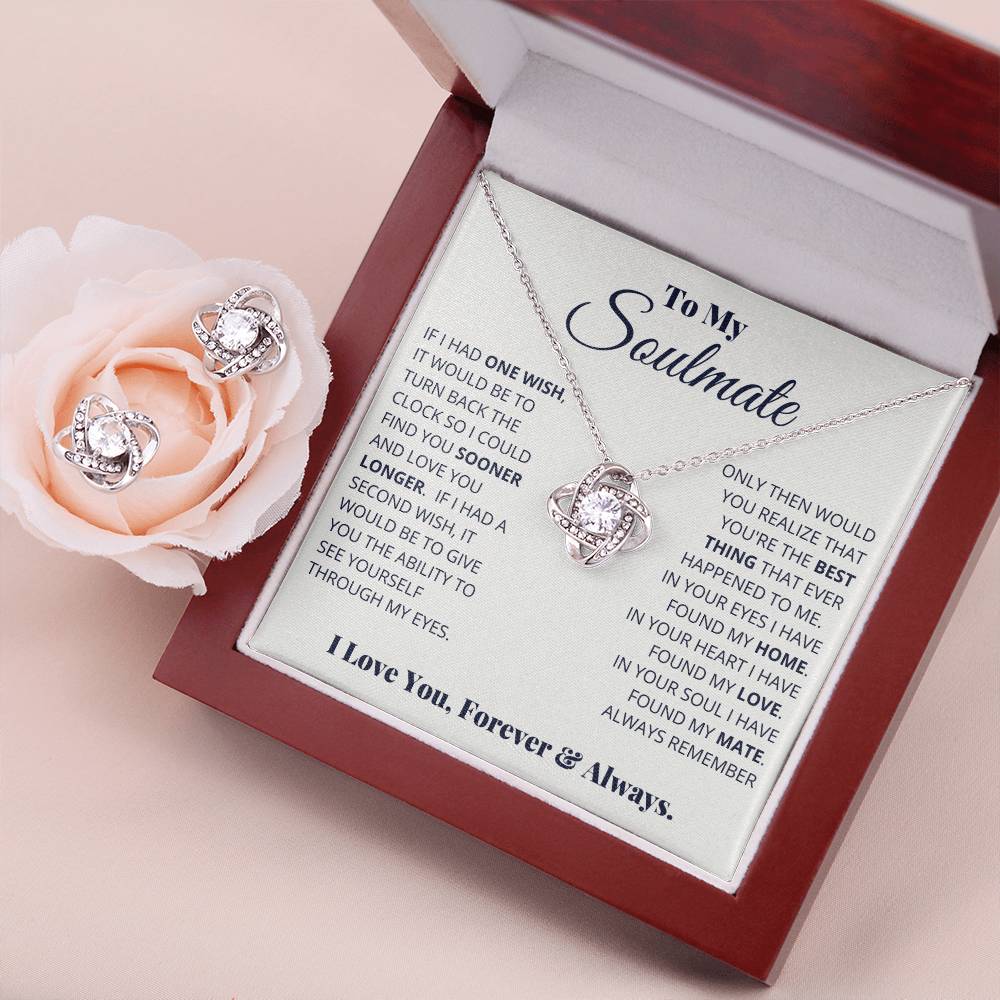 To My Soulmate - One Wish - Love Knot Necklace & Earring Set