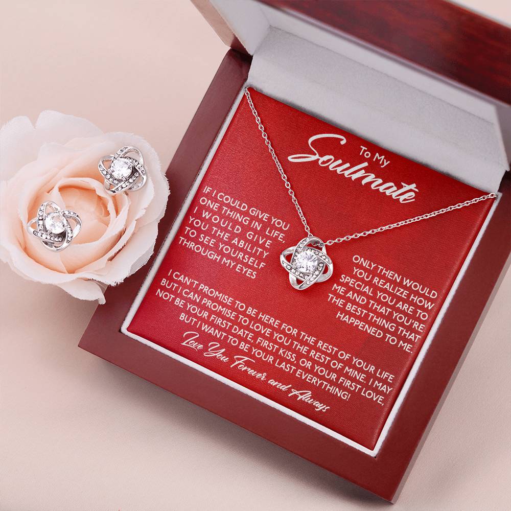 To My Soulmate - See Your Self Through My Eyes - Love Knot Necklace & Earring Set