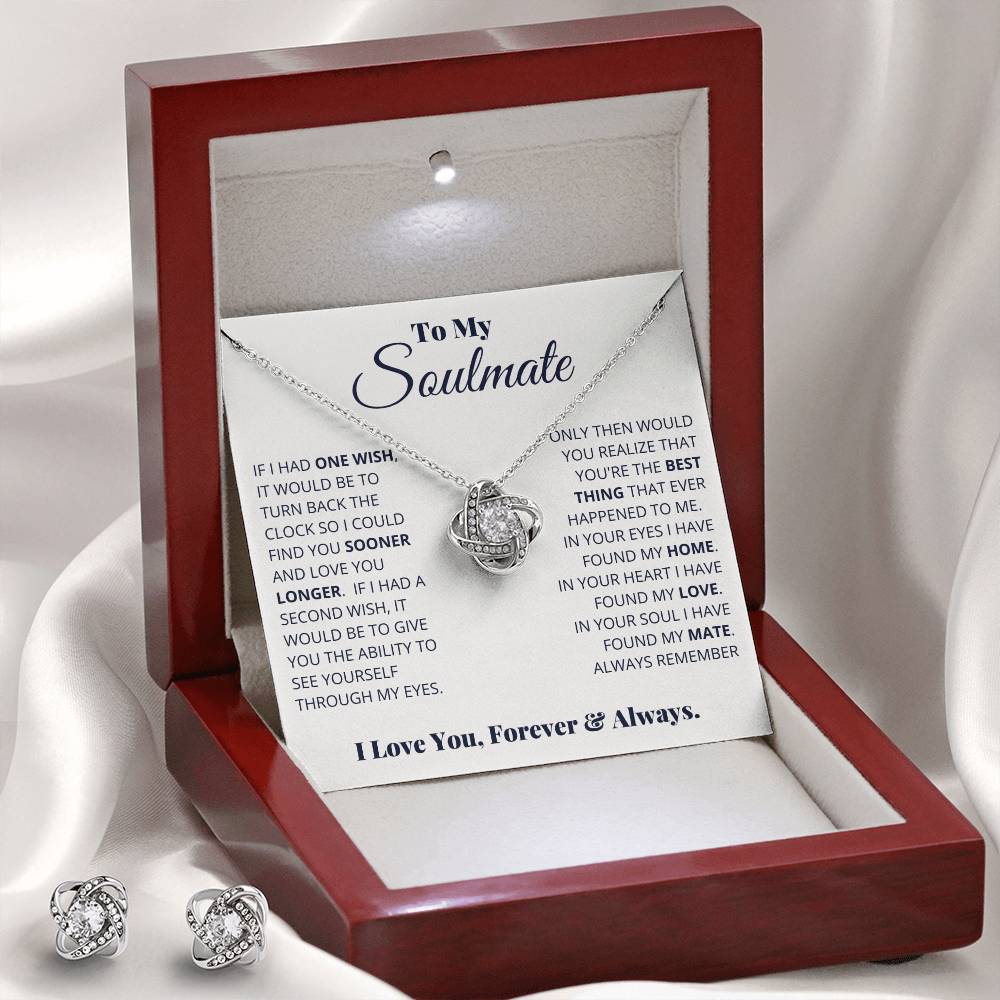 To My Soulmate - One Wish - Love Knot Necklace & Earring Set