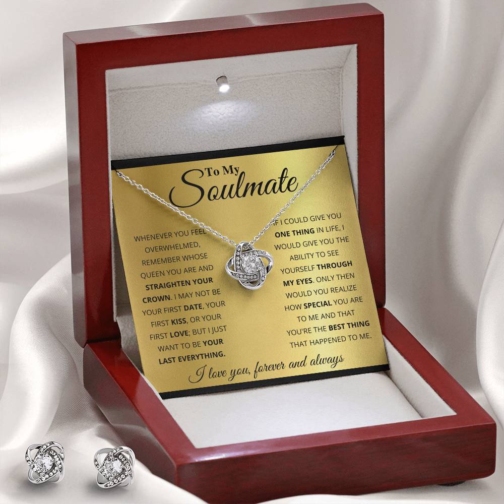 To My Soulmate - My World, My Queen - Love Knot Necklace & Earring Set
