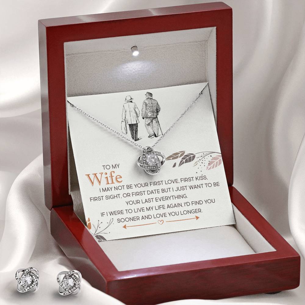 To My Wife - Find You Sooner And Love You Longer - Love Knot Necklace & Earring Set