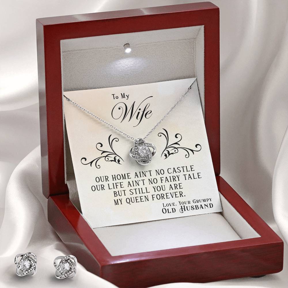 To My Wife - My Queen Forever - Love Knot Necklace & Earring Set