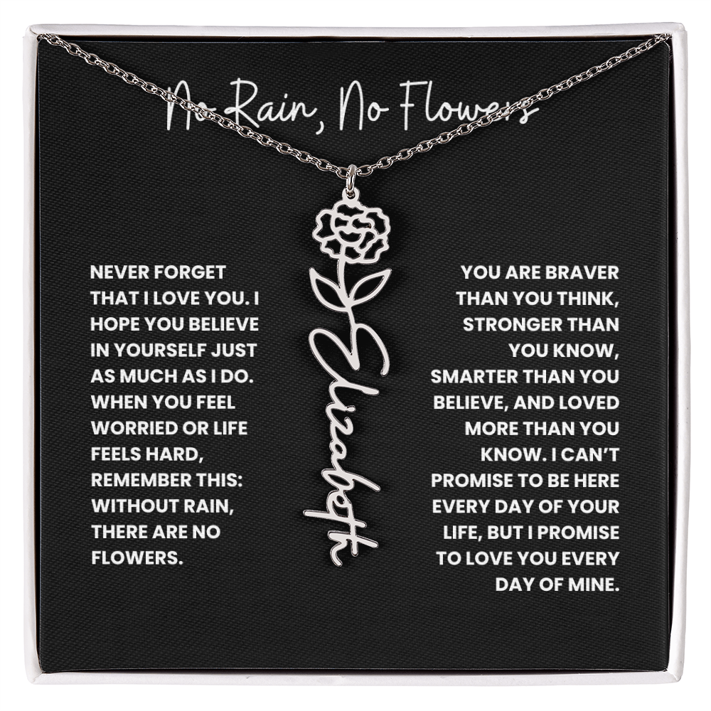 No Rain, No Flowers - Personalized Birth Flower & Name Necklace
