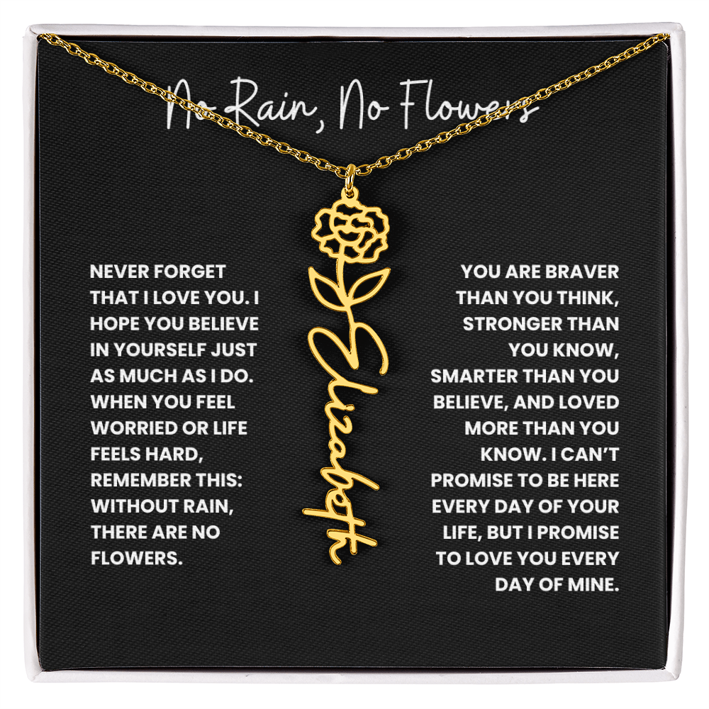 No Rain, No Flowers - Personalized Birth Flower & Name Necklace