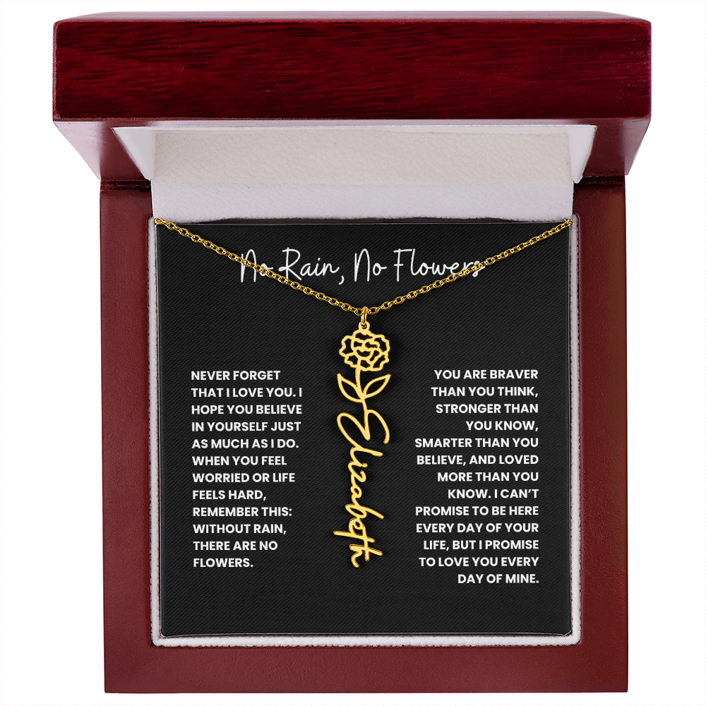 No Rain, No Flowers - Personalized Birth Flower & Name Necklace