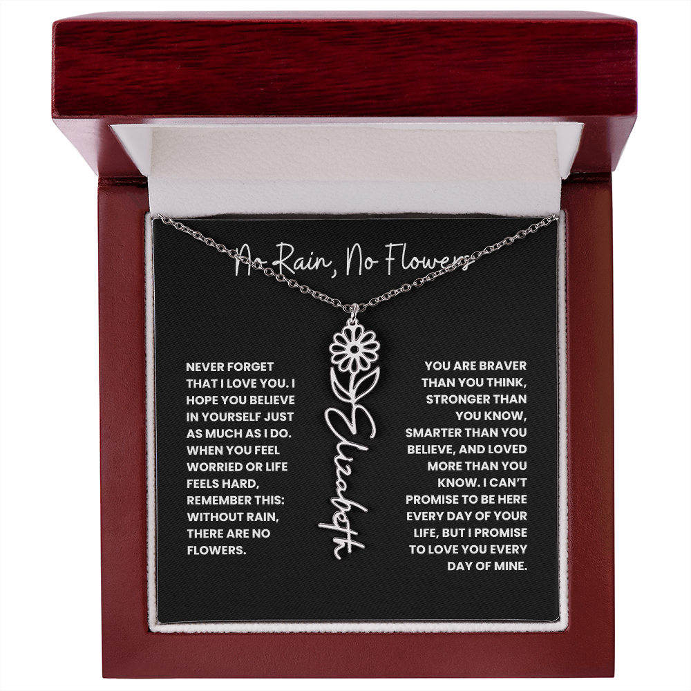 No Rain, No Flowers - Personalized Birth Flower & Name Necklace