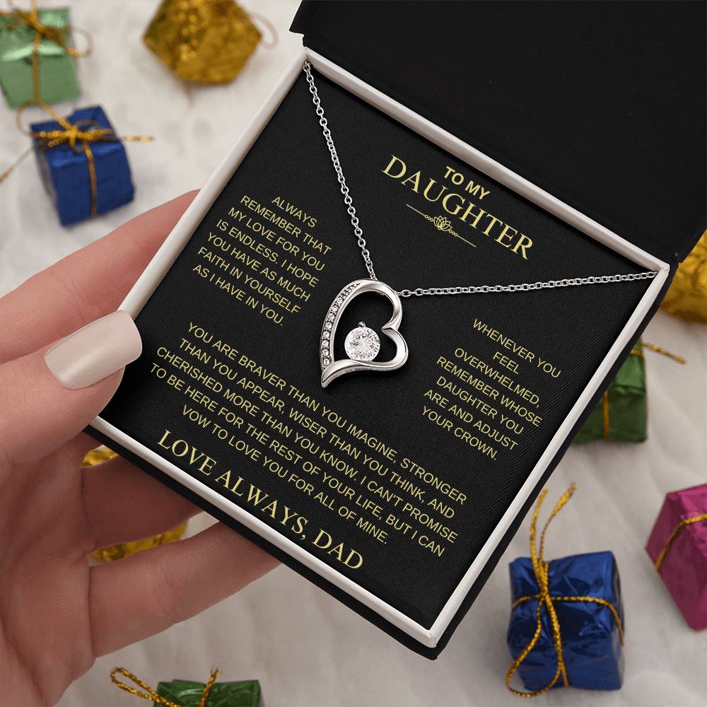 To My Daughter From Dad "Never Forget That I Love You" Heart Necklace