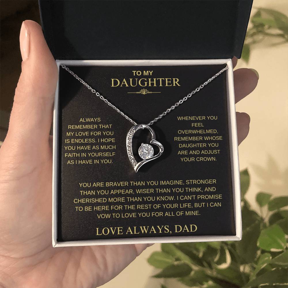 To My Daughter From Dad "Never Forget That I Love You" Heart Necklace