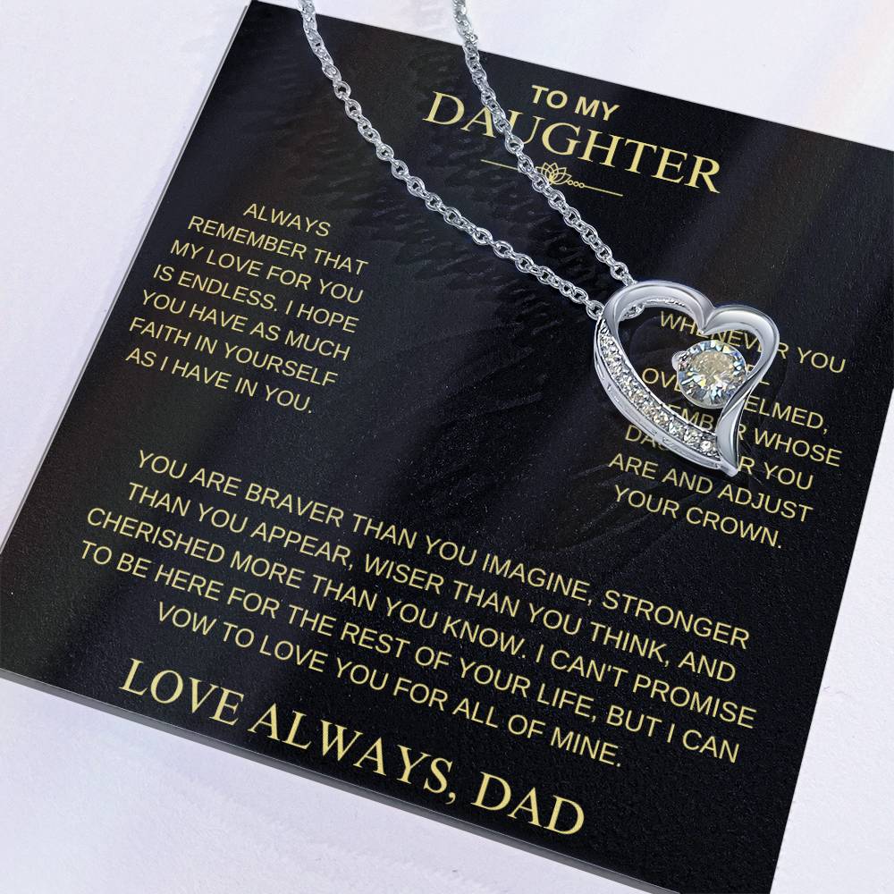 To My Daughter From Dad "Never Forget That I Love You" Heart Necklace