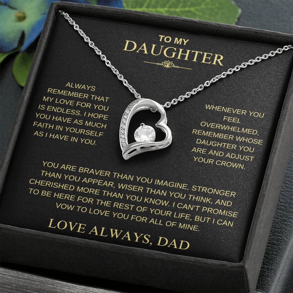 To My Daughter From Dad "Never Forget That I Love You" Heart Necklace