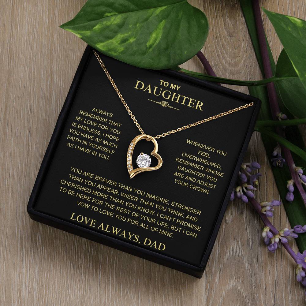 To My Daughter From Dad "Never Forget That I Love You" Heart Necklace