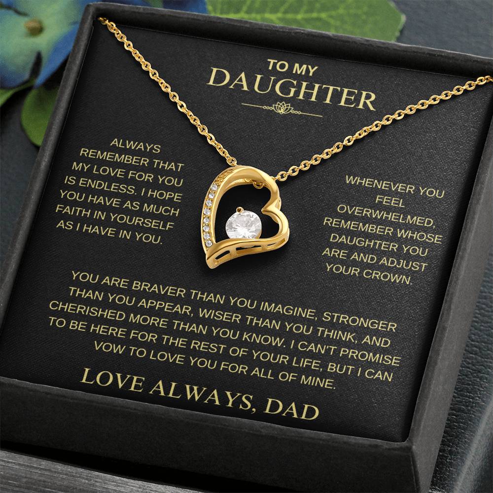 To My Daughter From Dad "Never Forget That I Love You" Heart Necklace