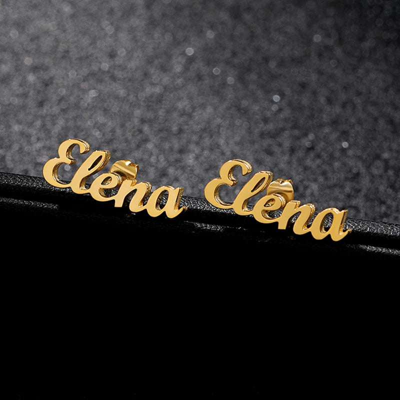 1 Pair Custom Name Earrings for Women Personalized Stainless Steel Initial Letter Nameplate Stud Earring Christmas Jewelry Gift