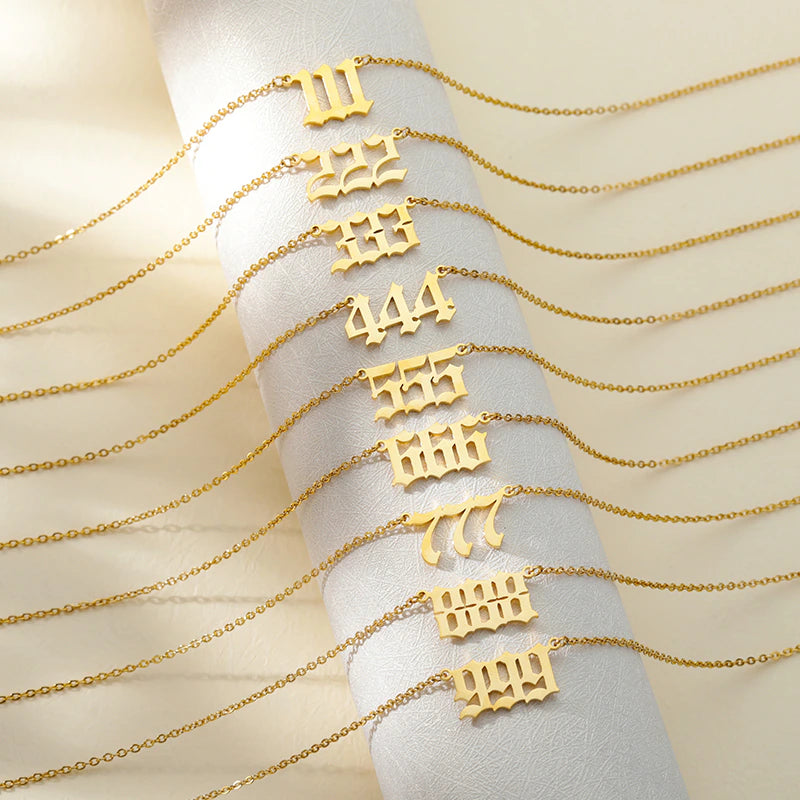 777 Angel Number Necklaces for Women Stainless Steel Couple Necklace Goth Emo Chains Collar Choker Vintage Jewelry Aesthetic