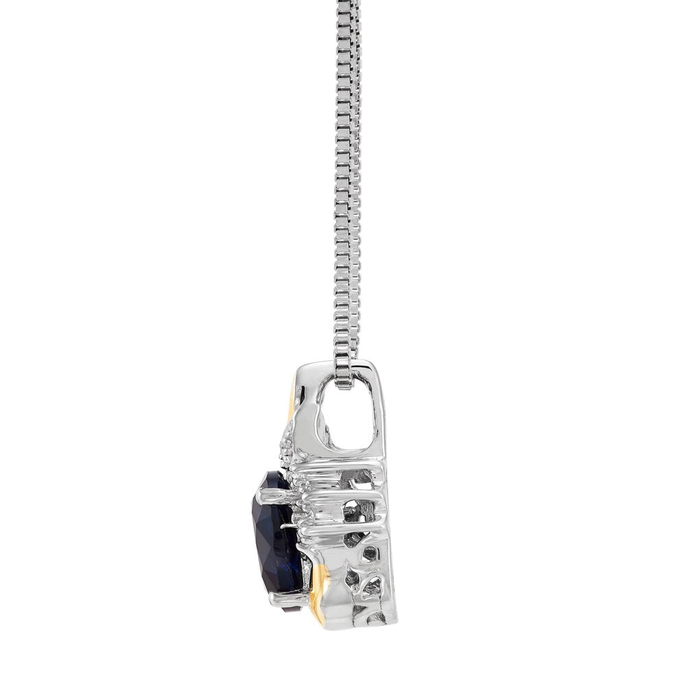 Brilliance Fine Jewelry Created Sapphire Diamond Accent Necklace in Sterling Silver and 10Kt Yellow Gold,18"