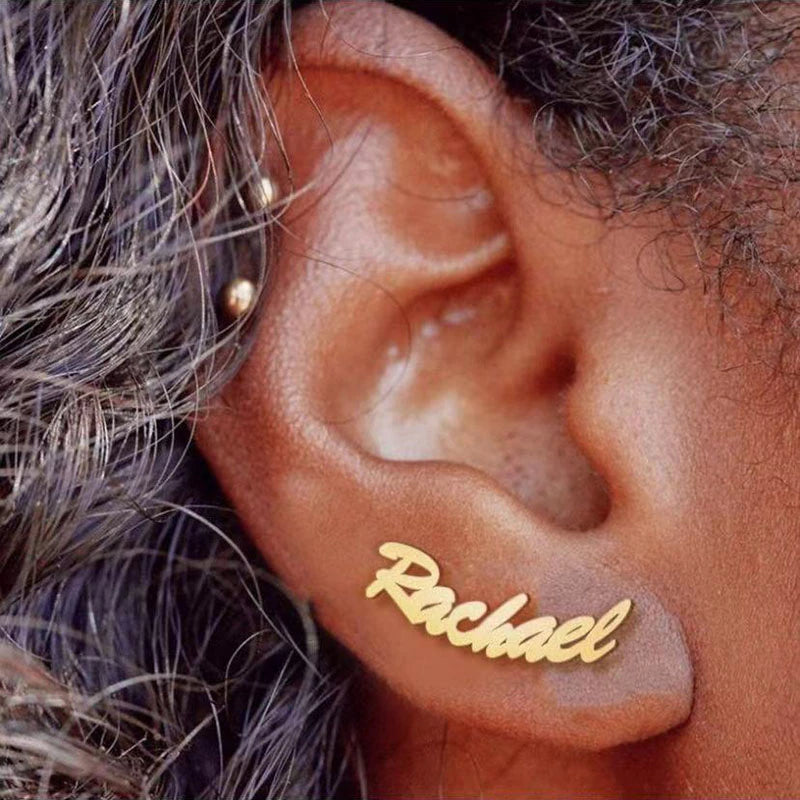 1 Pair Custom Name Earrings for Women Personalized Stainless Steel Initial Letter Nameplate Stud Earring Christmas Jewelry Gift