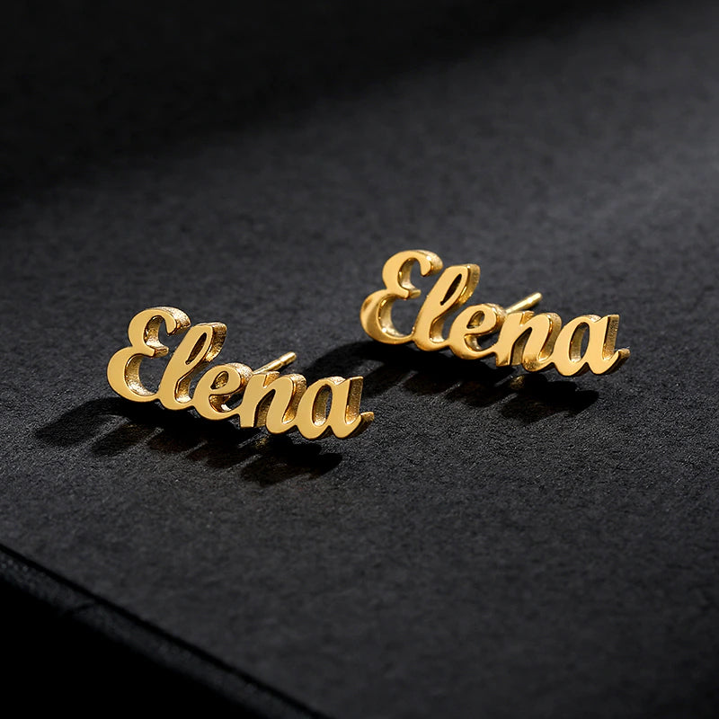 1 Pair Custom Name Earrings for Women Personalized Stainless Steel Initial Letter Nameplate Stud Earring Christmas Jewelry Gift