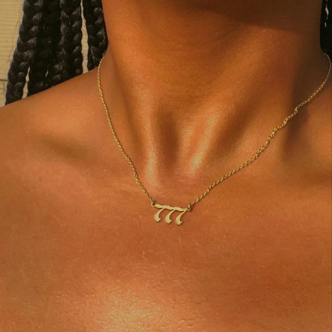 777 Angel Number Necklaces for Women Stainless Steel Couple Necklace Goth Emo Chains Collar Choker Vintage Jewelry Aesthetic