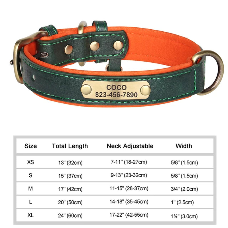 Personalized Dog Collar Custom Engraved PU Leather Dog Collars Free Engraving ID Tag Nameplate for Small Medium Large Dogs