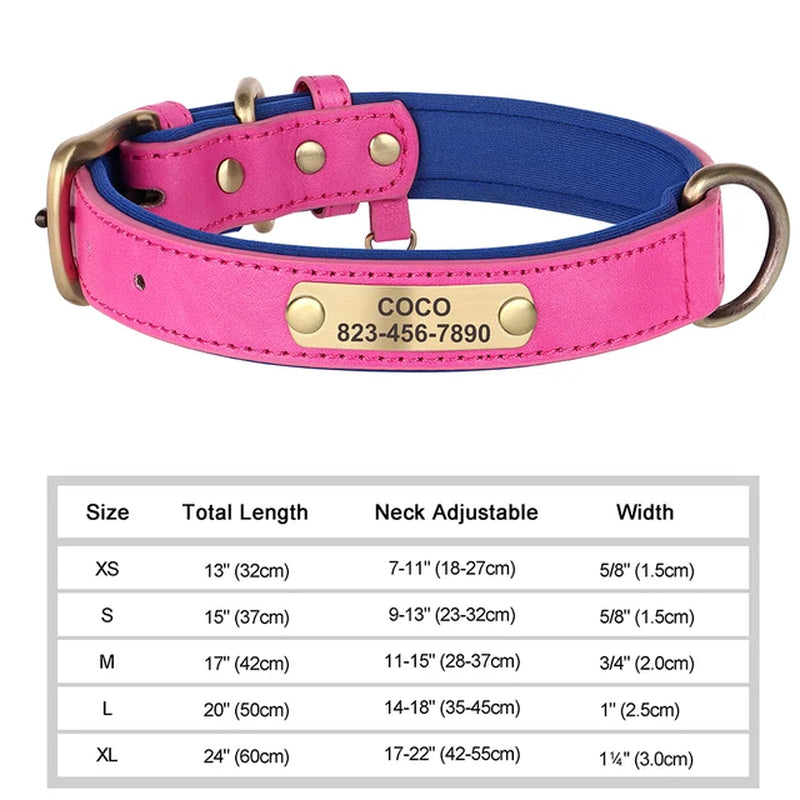 Personalized Dog Collar Custom Engraved PU Leather Dog Collars Free Engraving ID Tag Nameplate for Small Medium Large Dogs