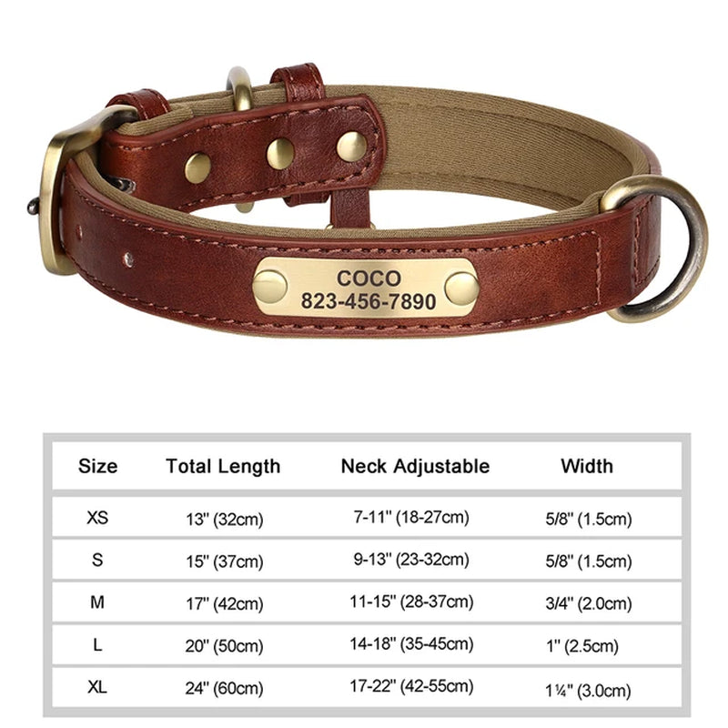 Personalized Dog Collar Custom Engraved PU Leather Dog Collars Free Engraving ID Tag Nameplate for Small Medium Large Dogs