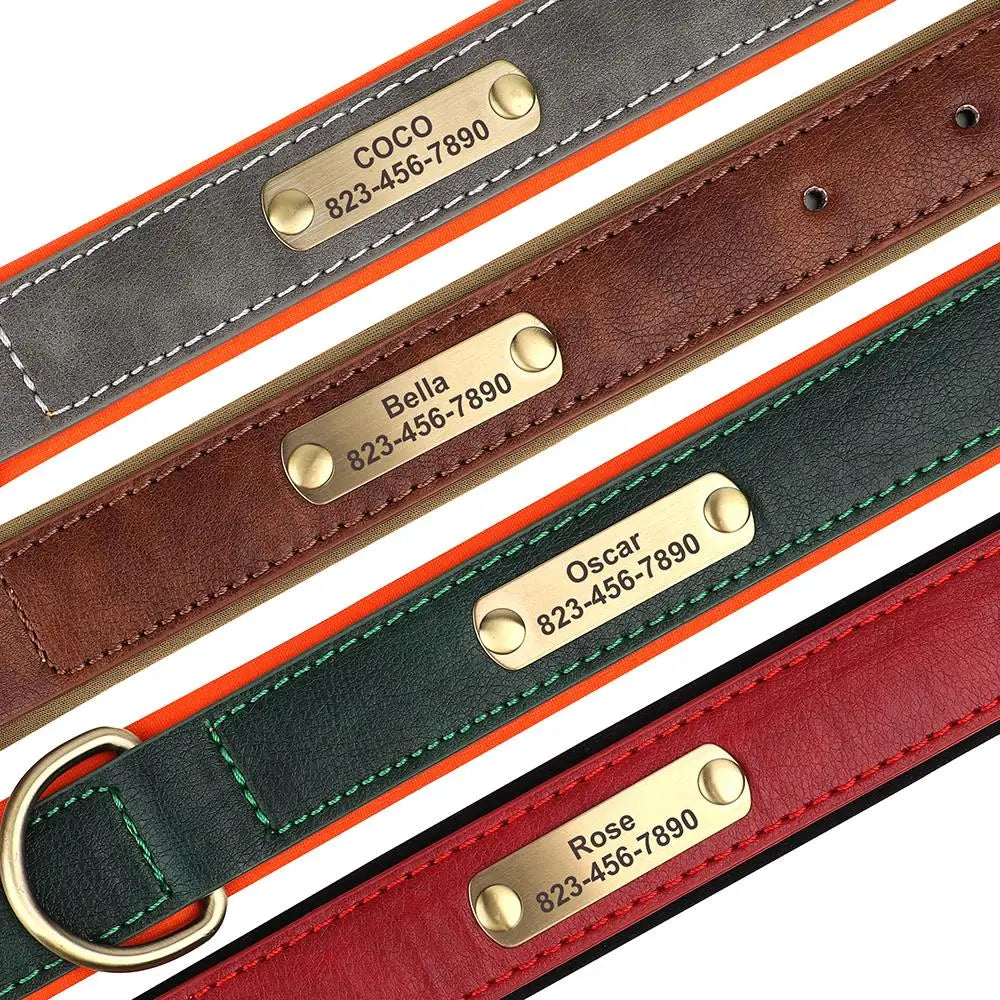 Personalized Dog Collar Custom Engraved PU Leather Dog Collars Free Engraving ID Tag Nameplate for Small Medium Large Dogs