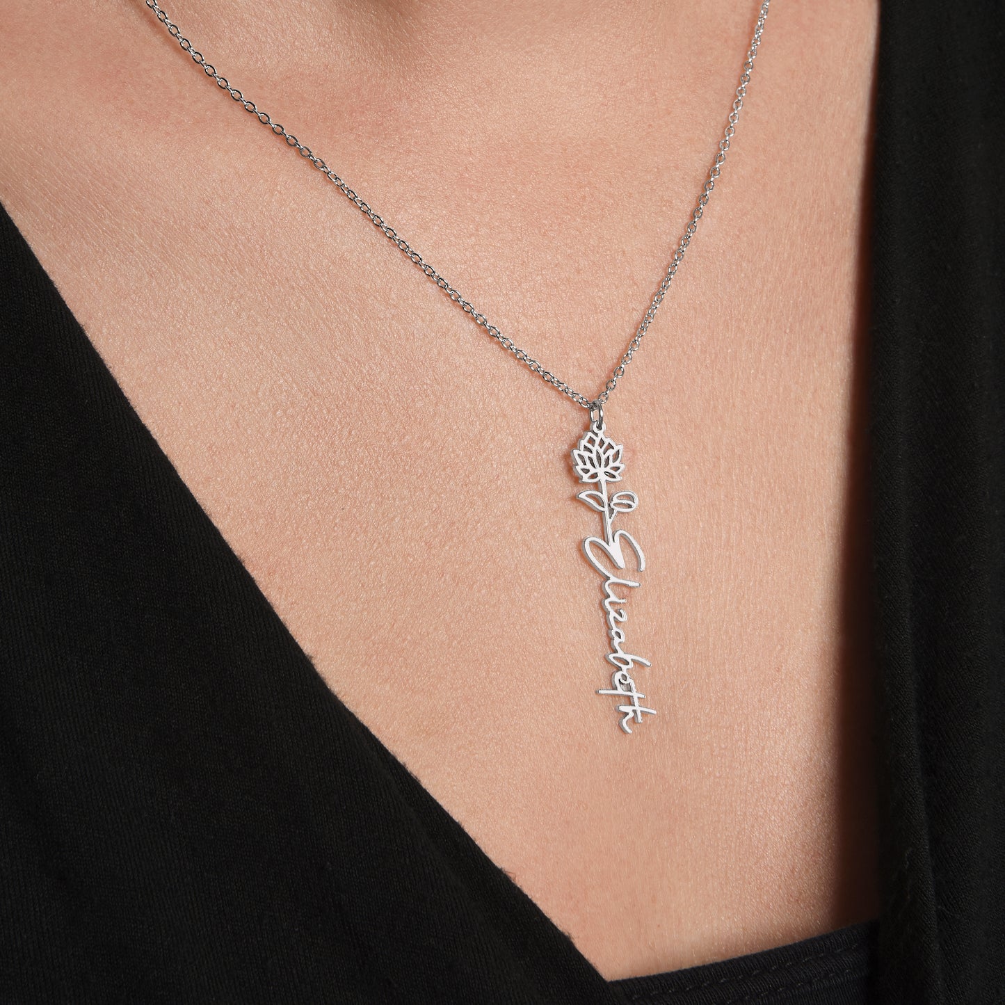 No Rain, No Flowers - Personalized Birth Flower & Name Necklace