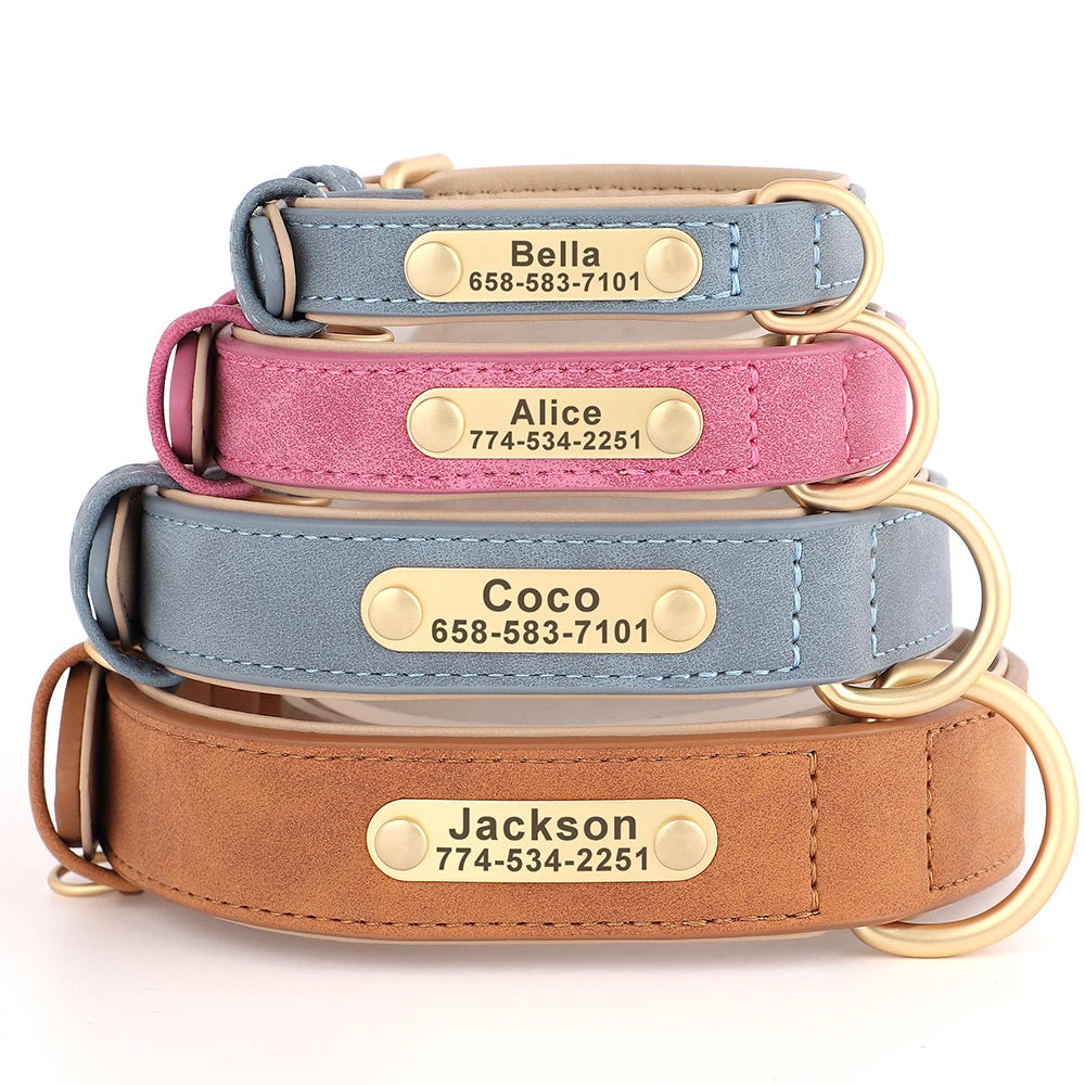 Personalized Dog Collar Custom Engraved PU Leather Dog Collars Free Engraving ID Tag Nameplate for Small Medium Large Dogs