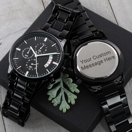 Personalized Black Engraved Chronograph Watch