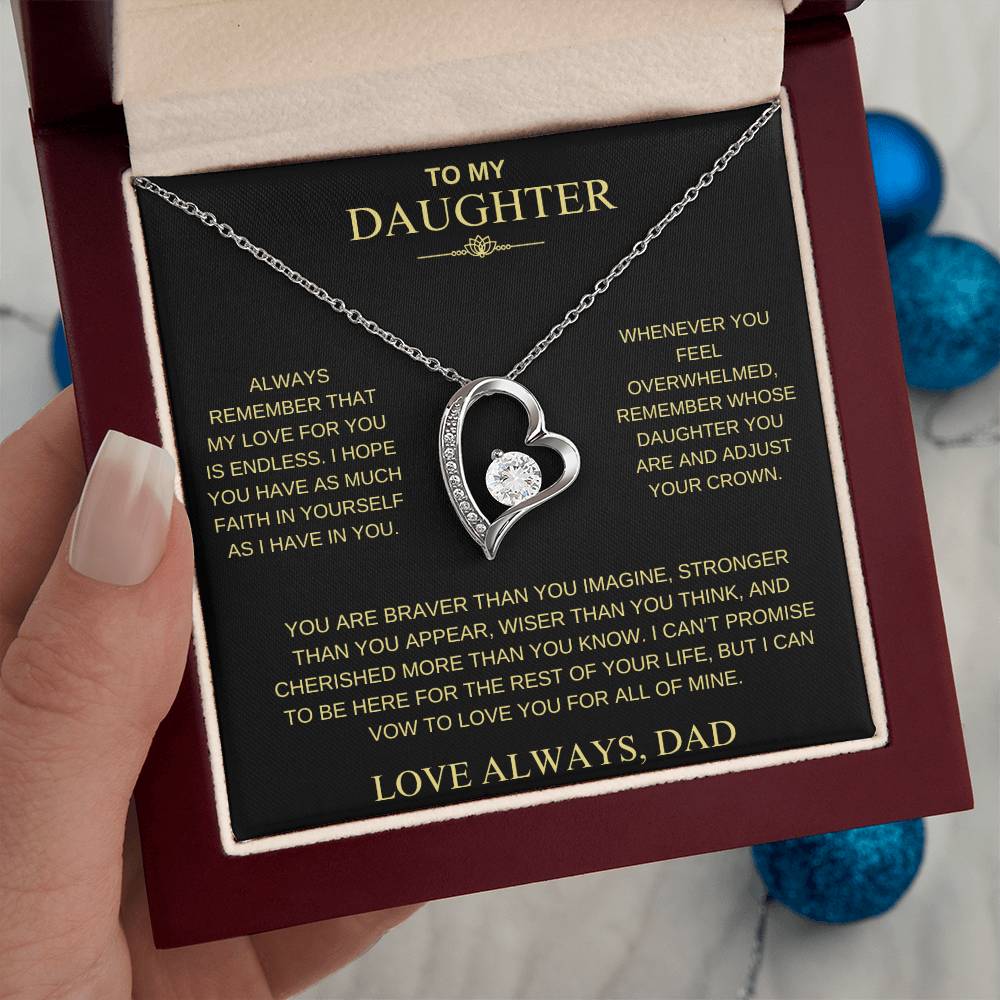 To My Daughter From Dad "Never Forget That I Love You" Heart Necklace