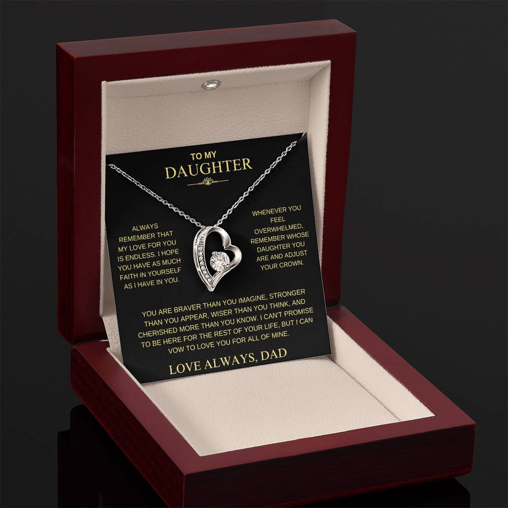 To My Daughter From Dad "Never Forget That I Love You" Heart Necklace