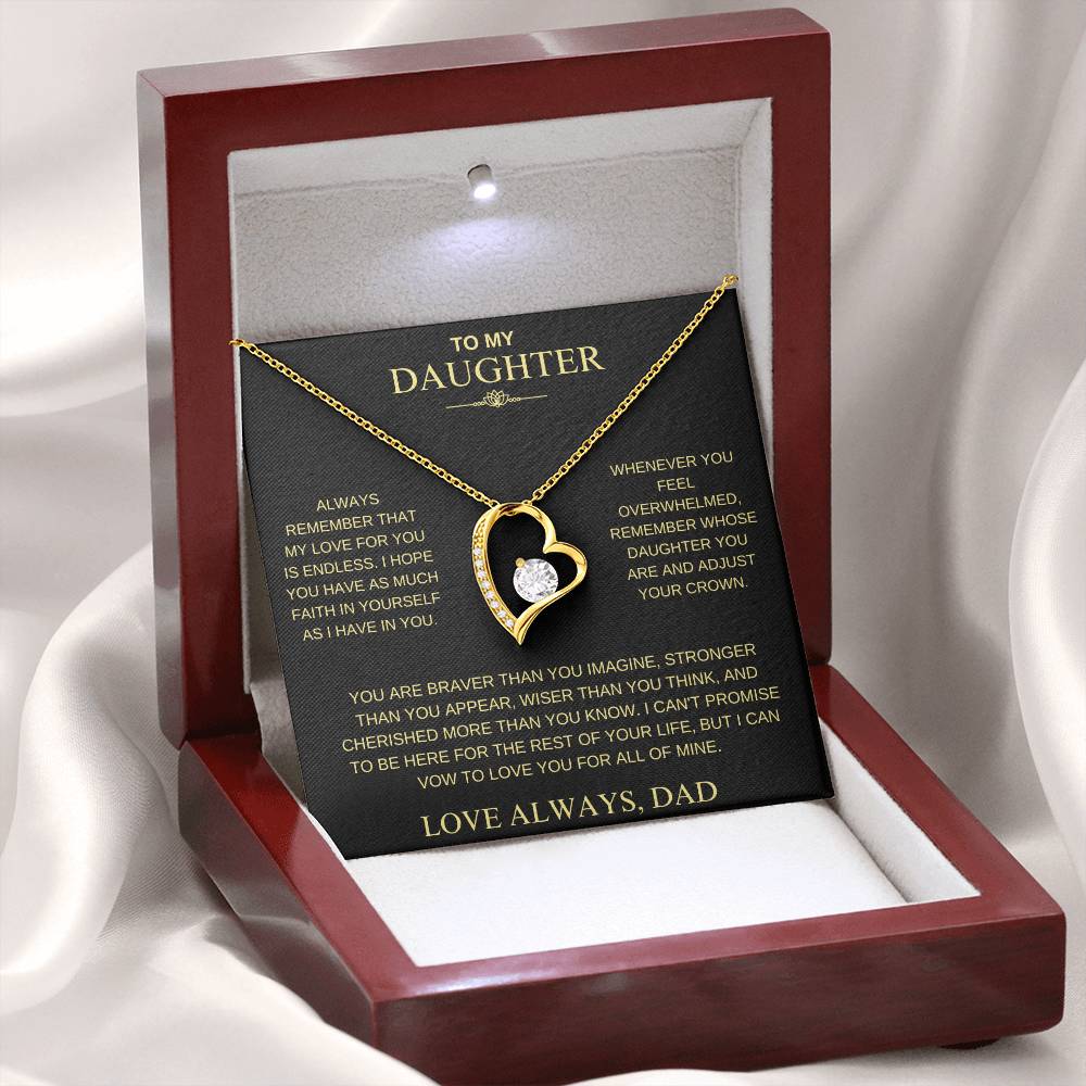 To My Daughter From Dad "Never Forget That I Love You" Heart Necklace