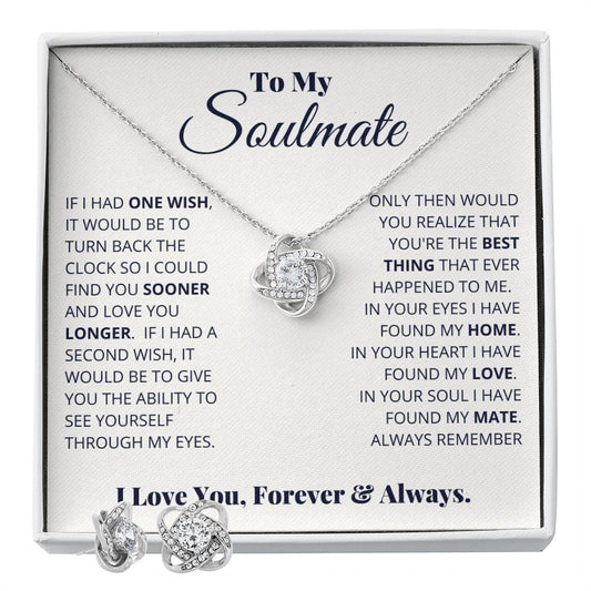 To My Soulmate - One Wish - Love Knot Necklace & Earring Set