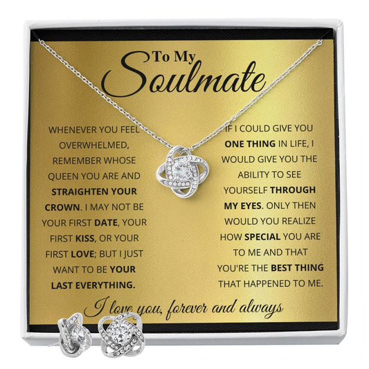 To My Soulmate - My World, My Queen - Love Knot Necklace & Earring Set