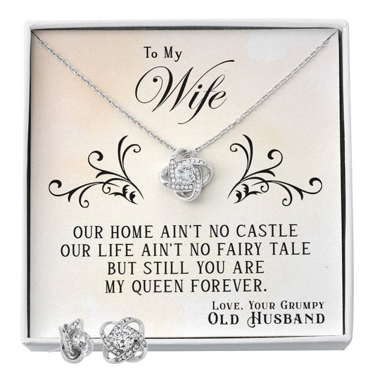 To My Wife - My Queen Forever -  Love Knot Necklace & Earring Set