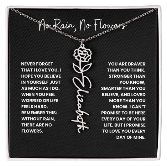 No Rain, No Flowers - Personalized Birth Flower & Name Necklace